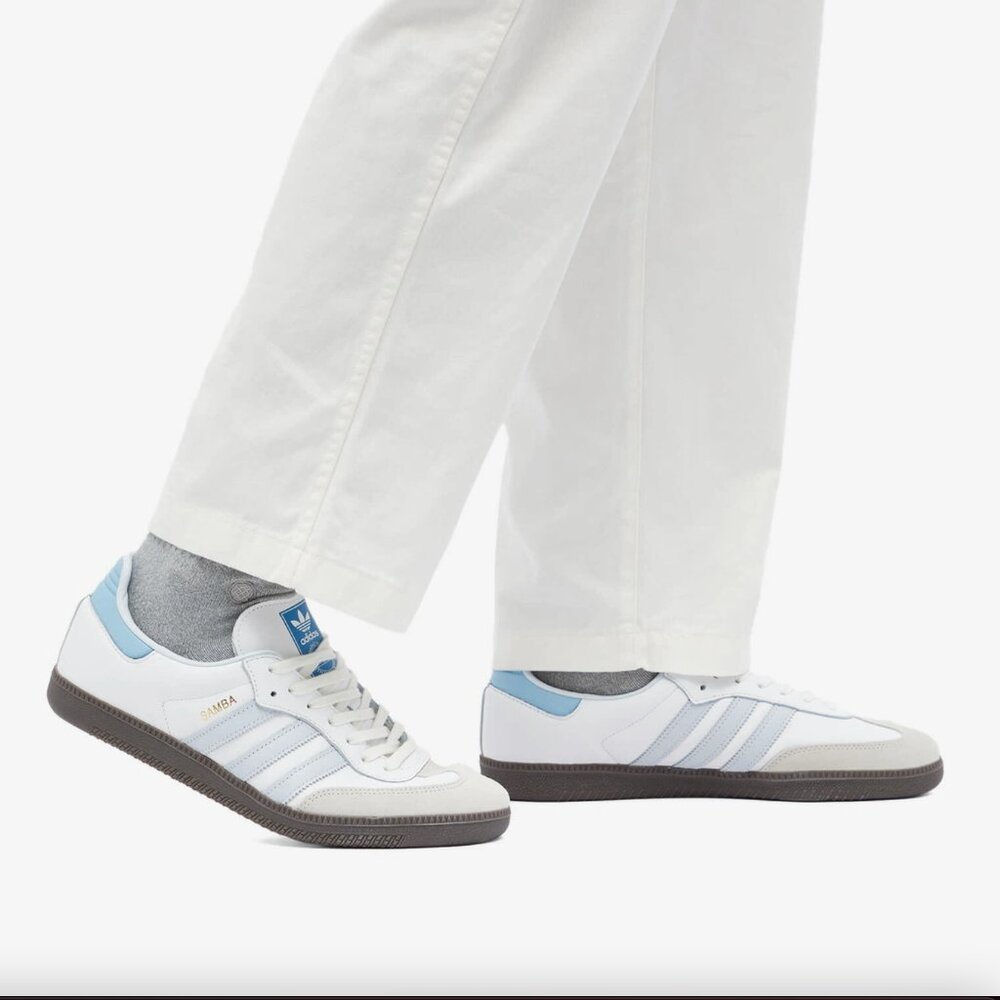 NWT Adidas Sambas OG Core White / Halo Blue / Gum Women Size 8.5 Men Size 7.5